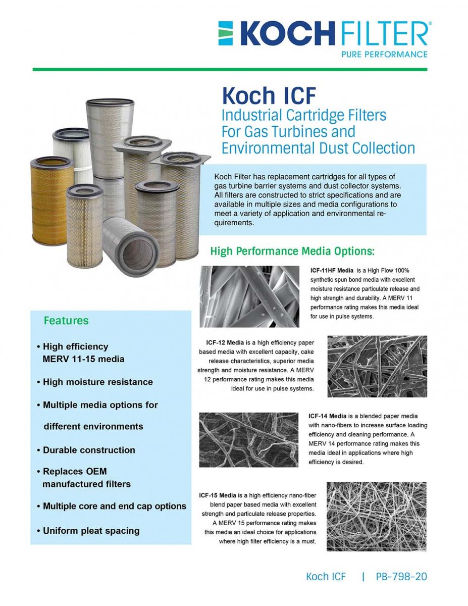 Koch ICF™ Industrial Cartridge Filters For Gas Turbines and Environmental Dust Collection
